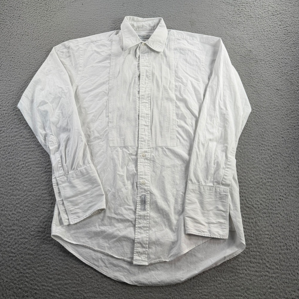 Christian Dior Chemises Tuxedo Shirt Mens 30x21 White Pleated Bib French Cuff